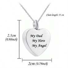 Heart Cremation Jewelry Urn Necklace For Ashes Stainless Steel Memorial Pendant -My Dad My Hero My Angel For Grandpa Grandma Dad Mom Uncle Aunt Brother Sister Daughter Son