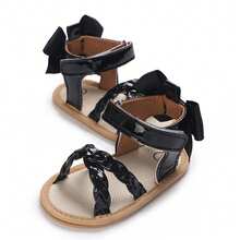 Baby Girl Sandals, Flexible PU Leather Non-Slip Bowknot Summer Flats Toddler Shoes For Casual Daily - Black - View 2
