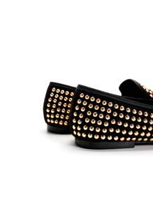 Women's Casual Slip-On Loafers, Covered With Metallic Punk-Style Studs, Breathable Fabric Upper, PU Lining And Insole, Soft Outsole, Comfortable And Durable, Square Toe, Suitable To Pair With Pants, Autumn/Winter New Arrival