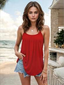 Blusa Basica con Tirantes con Cuello Redondo Holgada - Rojo - Ver 3
