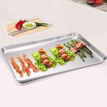 Stainless Steel Cookie Sheet, Rectangular Baking Tray, Easy To Clean, Oven Friendly, Healthier Kitchen Accessory,For Home Baking, Outdoor Picnics And Camping, Size 11 X 9.5 X 1 Inch, For Frying, Baking, Cooking, Grilling And Microwaves, Heavy Duty, Rust Resistant, Easy To Clean, Graduation Party Supplies
