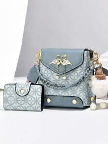 2 Peças Conjunto de Bolsas Miniatura para Celular - Bolsas de Ombro e Transversal com Estampa da Moda