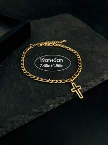 1pc Minimalist Hollow Cross Pendant Stainless Steel Chain Bracelet, Gift For Men Daily Wear
