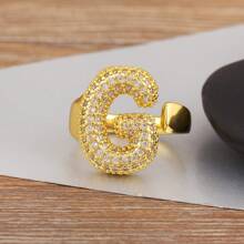 1 anel de cobre banhado a ouro 18K com zircônia branca, joia elegante para mulheres, presente de Dia dos Namorados