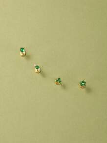1PC 925 Sterling Silver Green Gemstone Marquise Flat Back Cartilage Helix Piercing Fine Jewelry For Daily Wear Wedding Party Engagement Anniversary Valentine's Day
