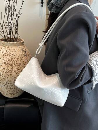 1 件绗缝拉链纯色夏季新款草编腋下包，手工简约大容量手提包，适合女性外出、旅行、度假