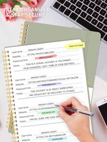 BUBU 1pc Password Book, English Address/Phone Book, Multi-Functional Notebook, Hardcover Business Office Notebook With Wrist Strap, 8.5*5.5 Inches, Password Storage Device For Internet Logins, Websites, Usernames & Passwords, Back To School Supplies - Mint Green - View 3