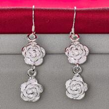 Charmante silberfarbene Rose Blumen Ohrhänger für Frauen, Hochzeit, Verlobung, Mode Party, Charm Schmuck