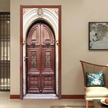 Traditional Style Building Door Stickers Wooden Door Vinyl PVC Waterproof Self-Adhesive Wallpaper Home Decoration Interior Door Stickers Wall Decor Room Decor Personalised Stickers