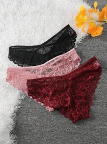 Set de 3 piezas de bragas elegantes y sexys de encaje transparente para dama