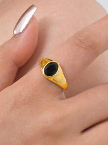 1pc Retro Stainless Steel Green, Red, Yellow, Blue, White, Black Zirconia Gold Color Rings, Vintage Style Women Jewelry, Suitable For Summer