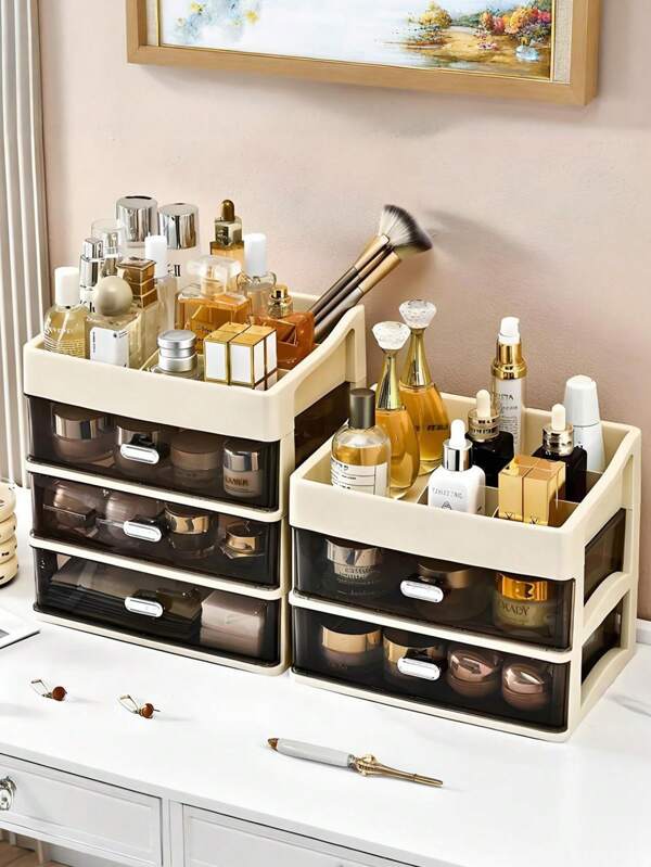 Large Transparent Acrylic Makeup Organizer With Drawers - Stackable Cosmetic Storage Display Rack, Suitable For Vanity, Counter Or Bathroom - Waterproof Design With Expandable Dividers, Polished Surface, Elegant Style For Bedroom Or Vanity,For Holiday Beach, Bathroom Collection, Bedroom Collection, Large Capacity