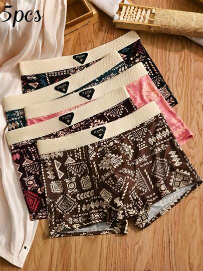 5pcs/Pack Men's Ice Silk Underwear Fashion Retro Comfortable Man Boxer Briefs Plus Size Shorts