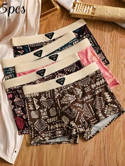 5条装 男士冰丝内裤 时尚复古舒适男士平角内裤 大码短裤