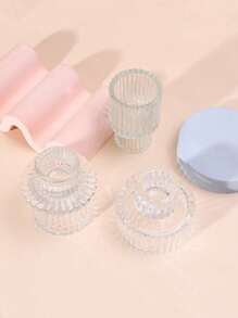 3-Piece Set Of Green Glass Candlesticks With Vertical Stripes, Dual-Purpose Candlesticks, Glass Candlestick Cups, Thick Candles And Thin Candles, Dual-Purpose High-End Candle Cups, Household Candlestick Ornaments, Halloween, Spooky, Autumn, Winter, Holiday, Festival, Room Decor, Gifts Birthday Graduation