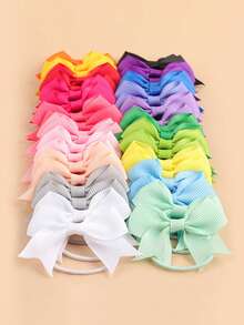 40pcs Elegant Solid Color Polyester Bow Headbands For Girls, 20 Vibrant Ribbon Hair Clips Suitable For All Seasons, Great For Vacation And Sightseeing - Multicolor - View 6