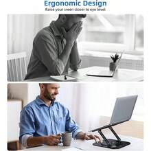 Laptop Stand With 360° Rotating Base, Foldable Adjustable Computer Holder, Ergonomic Design Compatible With Pro,  XPS, HP,  More 10-17" (A-Silver) - 黑色 - 查看 6