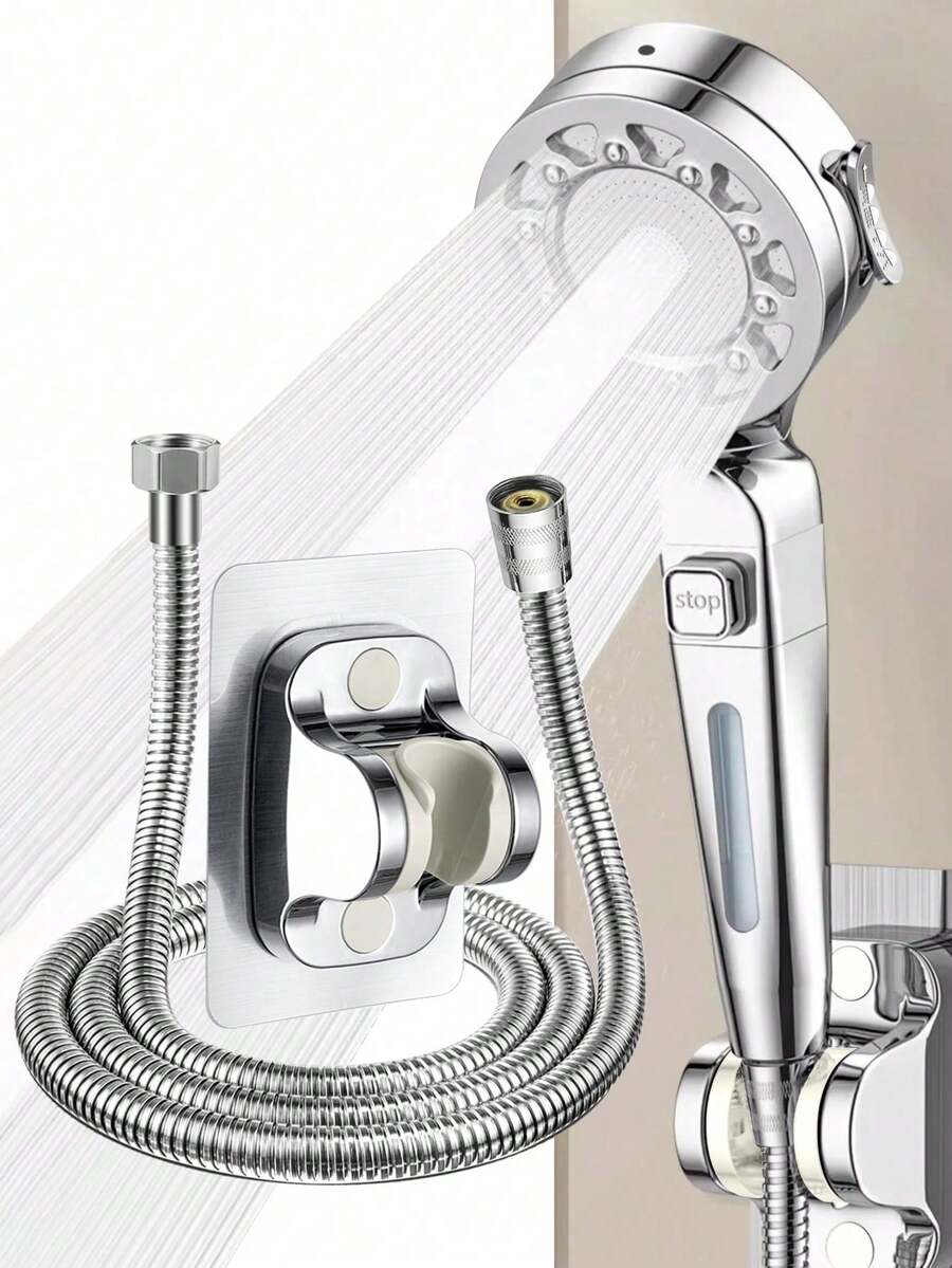Đầu vòi sen màu bạc + Dây dẫn màu bạc 1.5m + Giá đỡ màu bạc: Đồ dùng phòng tắm, Đầu vòi sen áp lực nghiêng mới, Đầu vòi sen cho bình nước nóng bồn tắm, Phụ kiện đầu vòi sen cho bình nước nóng phòng tắm