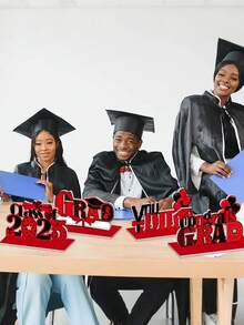 2025 Graduation Party Decoration Wooden Class Of 2025 Table Centerpiece Graduation Congratulations Table Decoration For Graduation Party Gift Supplies Photo Booth Props (Red) - Party Decoration - Red - View 2