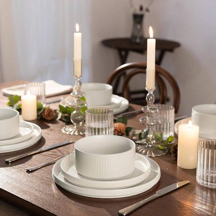 Richmount 12 Piece Stoneware Dinnerware Sets, Plates And Bowls Set For 4 - 霧面白 - 查看 1
