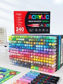 240/200/168 couleurs stylos marqueurs liquides acryliques résistants à l'eau, pointe de pinceau souple, marqueurs de peinture acrylique opaques et blendables, pour canevas, peinture sur roches, bois, pierre, verre, céramique, peinture sur tissu, DIY, graffitis - Multicolore - Voir 9