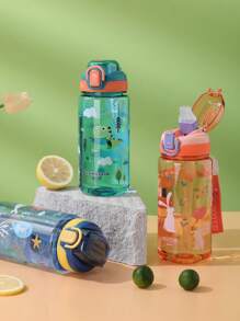 1pc 600ml Outdoor Sports Water Bottle With Straw, Cute Full Body Dinosaur Cartoon Plastic Water Cup