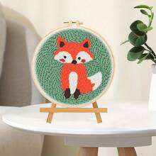 1 Set Fox Animals Pattern Punch Needle Embroidery Kits, Diy Tools For Beginners For Rug Hooking Diy Crafts Home Decoration, 7.87*7.87inch - Multicolor - View 3