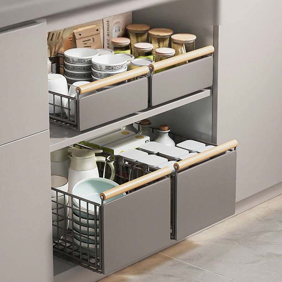 Pull-Out Drawer, Storage Shelves, Metal, Carbon Steel Frame, Drawer Organizer, No Drilling And Nailing Required For Kitchen, Bathroom