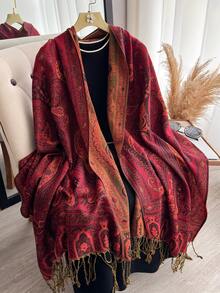 1pc Women Retro Paisley Jacquard Bohemian Style Long Tassel Windproof Scarf/Shawl, Suitable For Daily Outings, Travel And Shooting Bohemian Style Photos For Dress - Multicolor - View 17