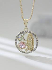 Unisex Pendant Necklace, Rhinestone-Studded Virgin Mary Design, Durable Copper Material, Suitable For Religious Holidays - Pendant Necklace - View 14