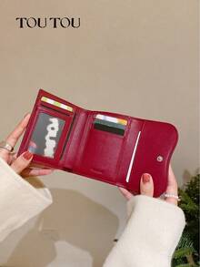 TOUTOU Minimalist Retro Luxury Faux Leather Original Cherry Pattern With Anti-Theft Details Trifold Wallet, Credit Card Holder, Coin Purse With ID Window, Gift For Teachers - 2623, Burgundy - Multicolor - View 5