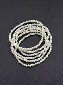 1 Set Of Multistrand 4mm Faux Pearl Beaded Anklets For Women, Everyday Versatile Accessory - Anklet - View 8