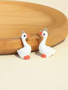 一对时尚有趣的天鹅树脂耳环 - 彩色 - 查看 3