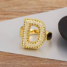 1 anel de cobre banhado a ouro 18K com zircônia branca, joia elegante para mulheres, presente de Dia dos Namorados