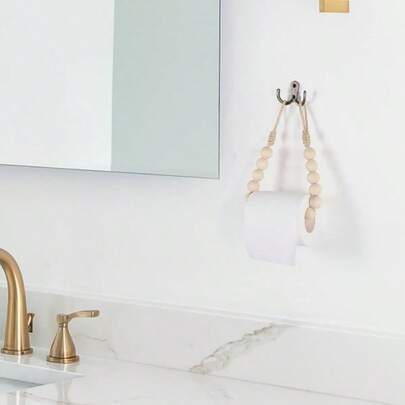 2pcs Paper Roll Holder Wooden Beads Creative Beaded Towel Rack Shelf For Bathroom And Living Room Decor, Space-Saving Organizer With Rustic Bead Accents, Multi-Function Bath Accessory, Stylish Wall-Mounted Display For Tissue, Towels, And Small Essentials, Hand-Winished Natural Look, Perfect For Coordinating Mono Palettes And Boho Chic Interiors, Ideal For Compact Spaces, Apartments, Dorm Rooms, Vanities, Laundry Corners, Giftable Home Accent, Construction And Easy Installation, Elevates Bathroom Organization And Living Room Shelf Styling
