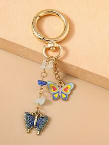 1pc Women's Zinc Alloy Butterfly Key Chain, Fashion Elegant Blue Rhinestone Butterfly Pendant Charm Decoration, Gift For Friends, Bag Accessory Bridesmaid Gifts - Blue - View 1
