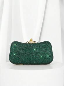 1 pieza KATIKATI Bolso de noche elegante de color verde esmeralda con decoración de cristales de lujo y cierre de cristal, bolso de mano de moda para mujer, adecuado para fiestas formales, bodas, banquetes, regalo ideal para el Día de San Valentín