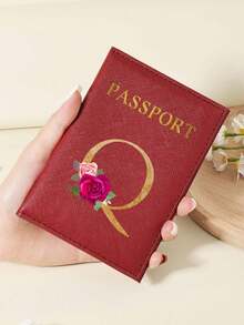 1 件 A-Z 26 个字母时尚字母印花时尚勃艮第护照夹，高品质 PU 皮革护照钱包，带卡槽，可存放信用卡、登机牌和身份证，紧凑型旅行必需品整理器，适合女性、男性和学生 - 酒紅色 - 查看 95