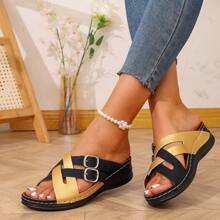 Plus Size Women's New Fishmoutn Platform Slippers, Thick Sole, Fashionable Outdoor Slip-On Sandals, European And American Style