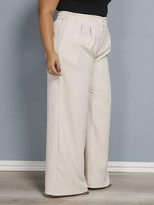 Plus Size Tailored Pants High Waist With Elastic Women's Butt Shaper Comfortable Elegant Versatile With Button Large Size EXG - Màu be - Xem 3