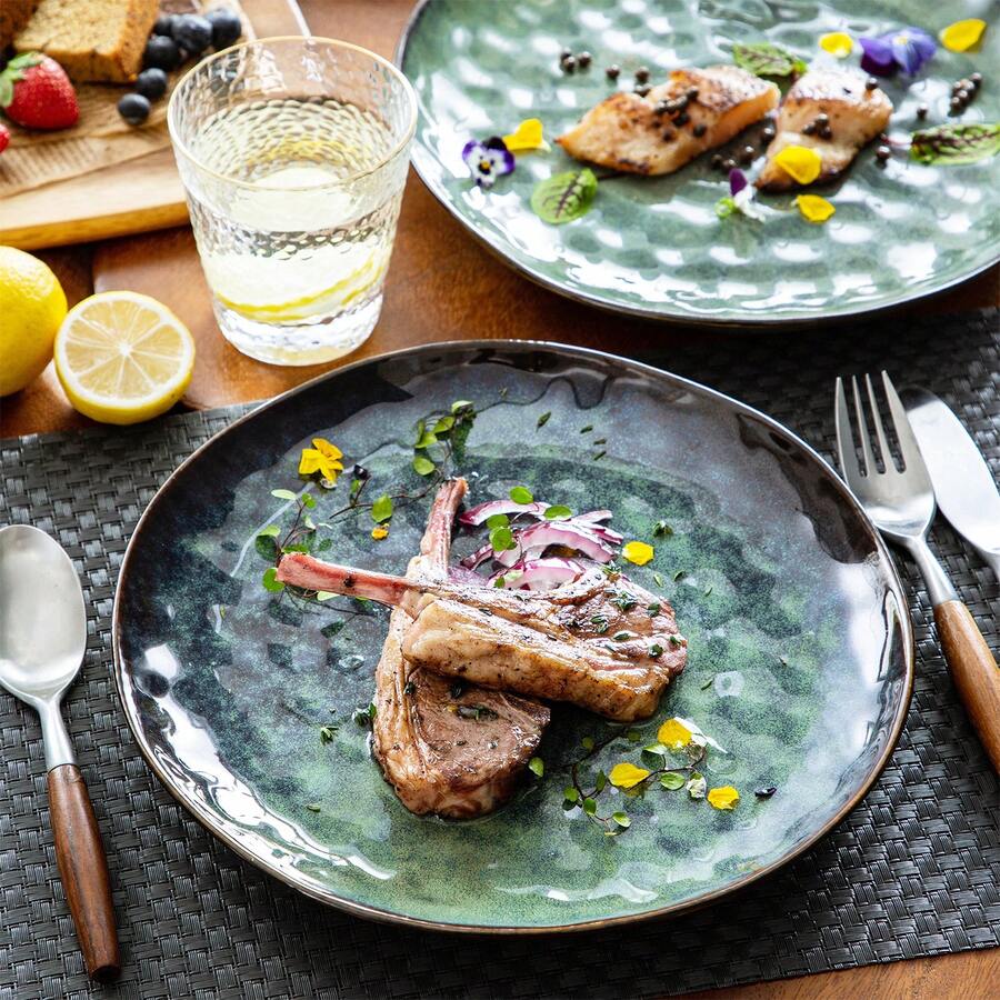 vancasso 4 Pieces Ceramic Dinnerware Set, Blue Set, Porcelain Dinner Plate, Reactive Glazed Porcelain, Service For 4 Person, Irregular Shape Plates - 綠色 - 查看 1