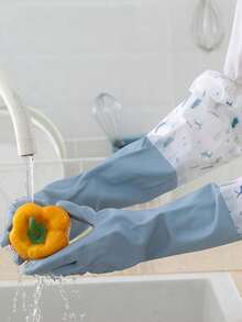 [Reusable] Durable Household Washing Gloves, Long And Thick Kitchen Cleaning Gloves, Waterproof Rubber Gloves For Dishwashing, Laundry And Chores - Multicolor - View 2