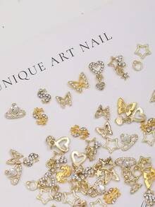 60Pcs Y2K Gold Nail Charms - Alloy Gems-Encrusted Nail Art (Butterfly/Dollar/Stars/Planet/Heart) | 3D Crystal Rhinestones For Acrylic & Gel Nails | Bling Nail Accessories, Sparkling Celestial Jewelry, Festival & Bridal Nail Decor - Vàng - Xem 8