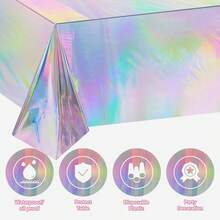 5pcs Iridescent Disposable Tablecloths - 54" X 72/86" Premium Plastic Table Covers For Parties, Weddings, Graduations & Birthdays - Shiny Rainbow Design, Easy Clean-Up, Versatile Decorative Table Covers - Multicolor - View 5