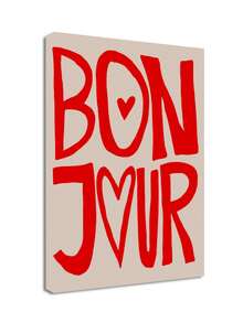 1 件 Bonjour 字母帆布艺术印刷品，复古印刷品，时尚复古印刷品，红白墙面艺术，美观的家居装饰，适用于走廊客厅、浴室、办公室、宿舍，无框画芯，可选画框