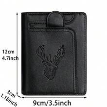 CarrKen 1 件男士黑色鹿头图案短款钱包多卡位双折信用卡夹多功能拉链零钱包男士礼物钱包迷你钱包钱包男士钱包皮革小钱包 - 彩色 - 查看 4