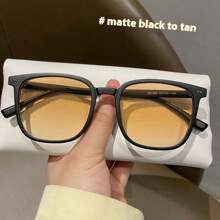 1pc Premium Color-Changing Black Frame Glasses , Transition From Black To Grey To Brown, Stylish Fashion Glasses Suitable For Sun Protection, Office, Computer Use, No-Makeup Face Wear For Summer Beach Vacation,Outdoor,Travel