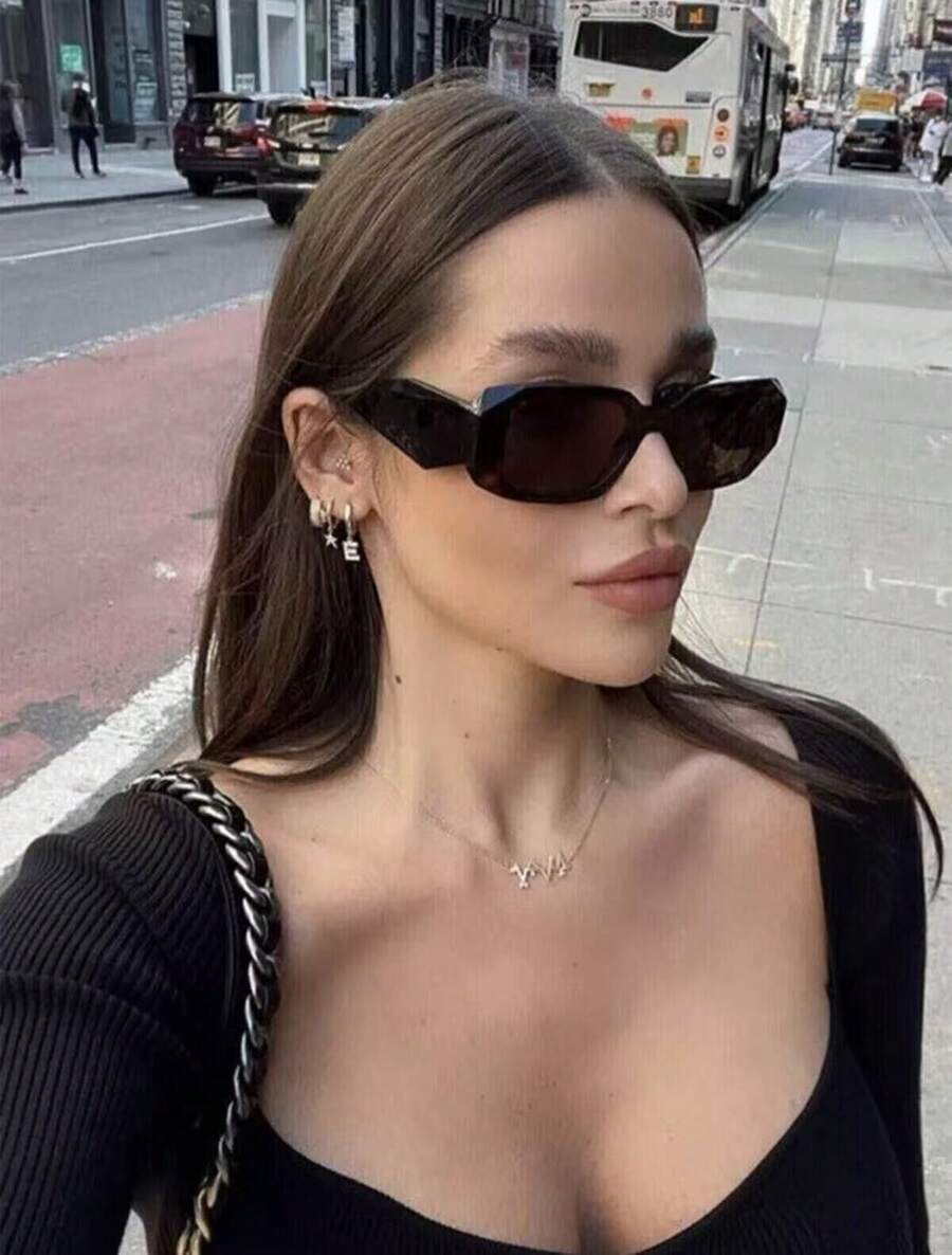 1 Piece Small Rectangular Frame Fashion Glasses, Retro, Personalized, Versatile, Women's Fashion Glasses Suitable For Daily Wear, Street Photography, Vacation, Tourism, Beach Accessories - màu đen - Xem 1