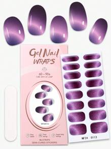16pcs Cat Eye Semi Cured Gel Nail Strips, Y2K Purple Metallic Self-Adhesive Gel Nail Full Wraps, Salon Quality, Lasts 14 Days, Suitable For Ladies DIY Music Festival Use Nail Stickers Nail Supplies