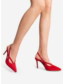Women's Red Slingback Stiletto Heel Pumps Closed Pointed Toe High Heels Slip-On Elegant Sexy Party Prom Wedding Dress Shoes - 紅色 - 查看 4